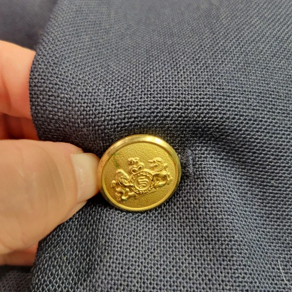 Stafford Mens Navy Blue Blazer Gold Crest Buttons Two Button Sport‎ Coat 44L